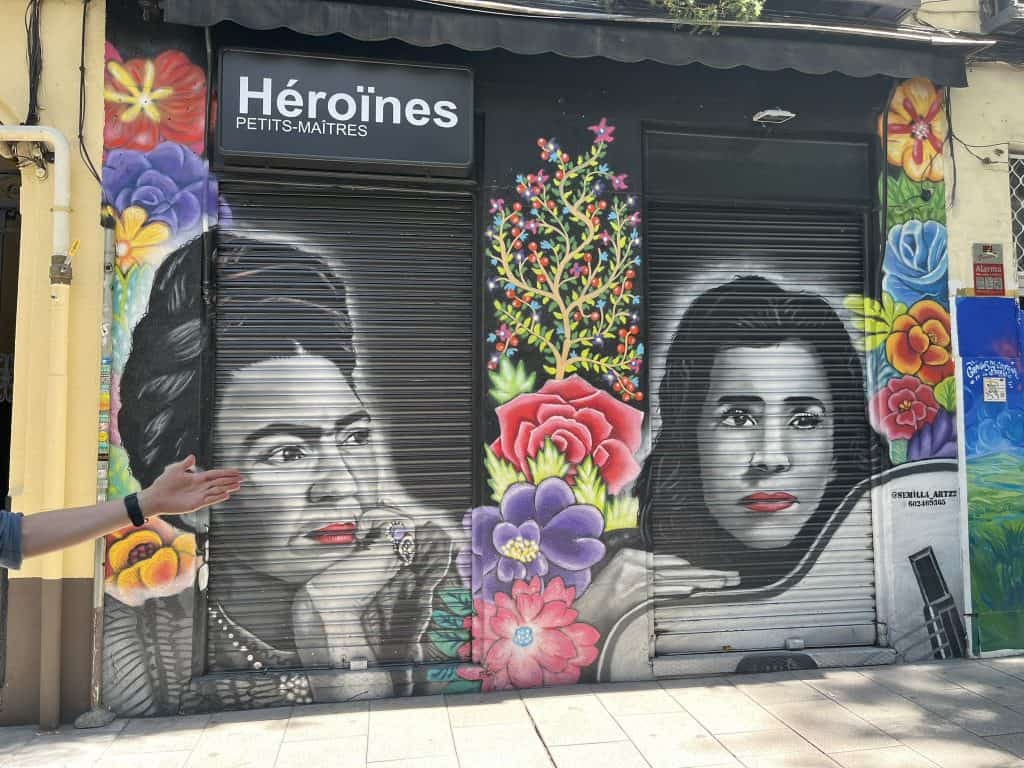 Street art depicting two women 