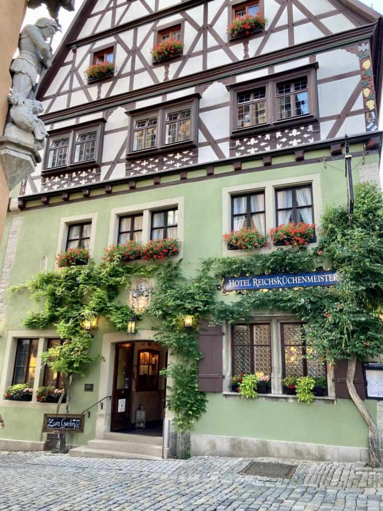 Green and brown building in Rothenburg ob der Tauber, Germany