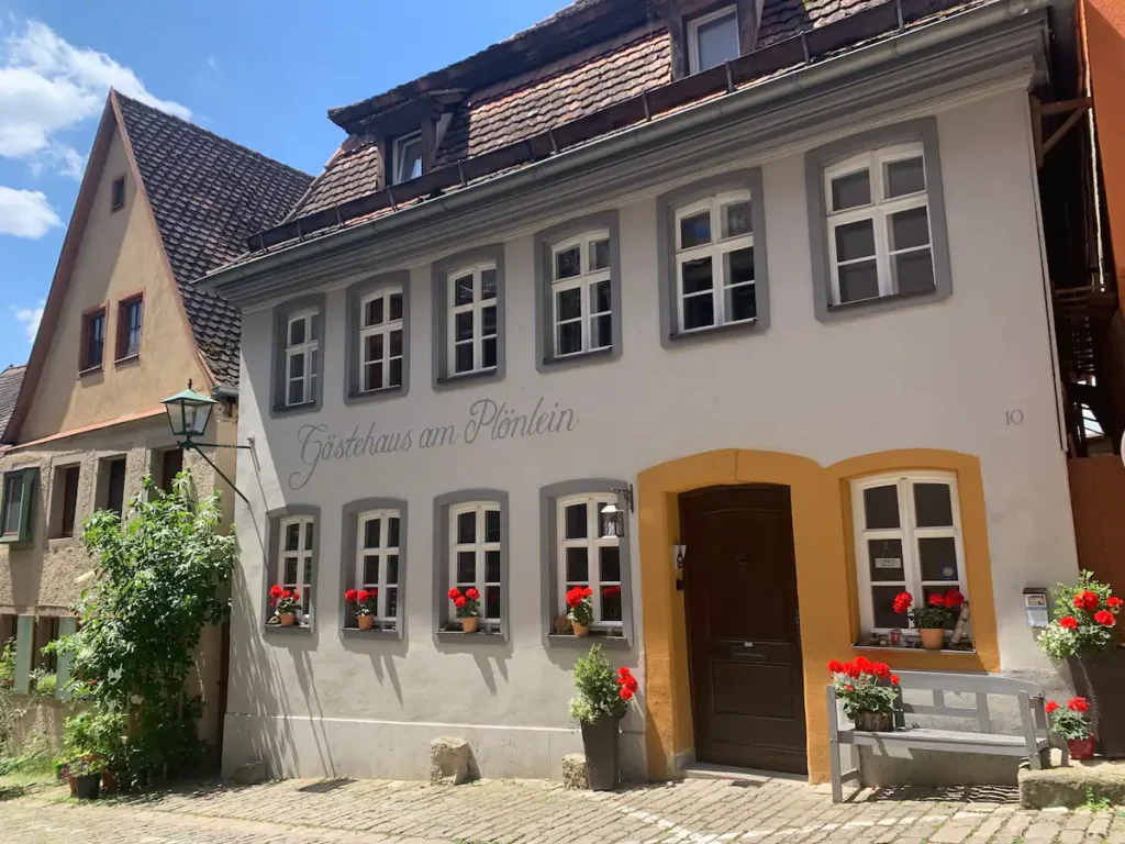 View of gastehaus aum plonlein in Rothenburg ob der Tauber, Germany