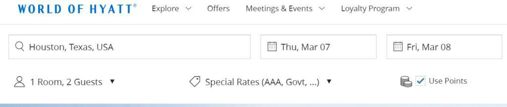 World of Hyatt search bar