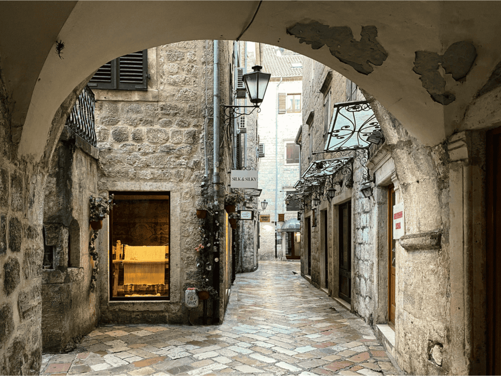 A stone walkway through Kotor, Montenegro