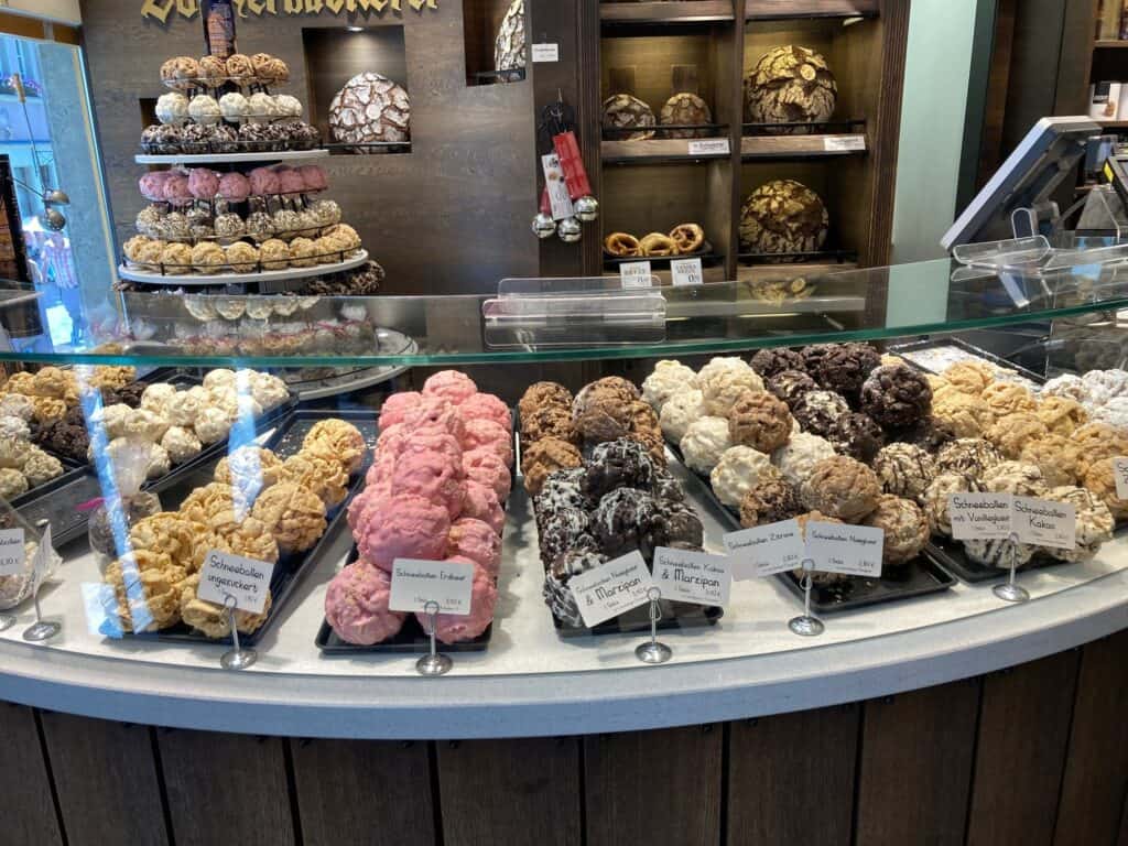 Schneeballen on display for sale in Rothenburg ob der Tauber, Germany