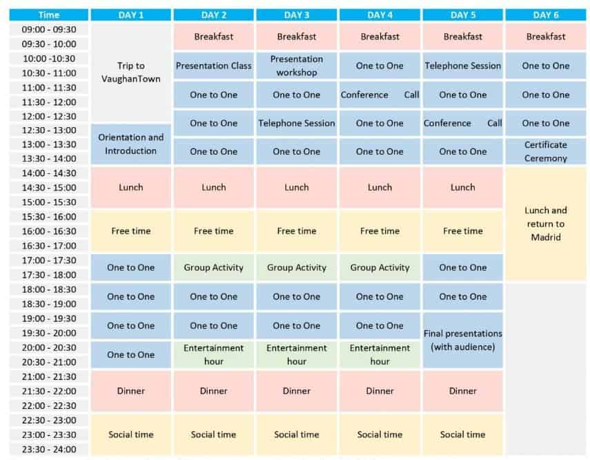 A typical schedule at VaughnTown