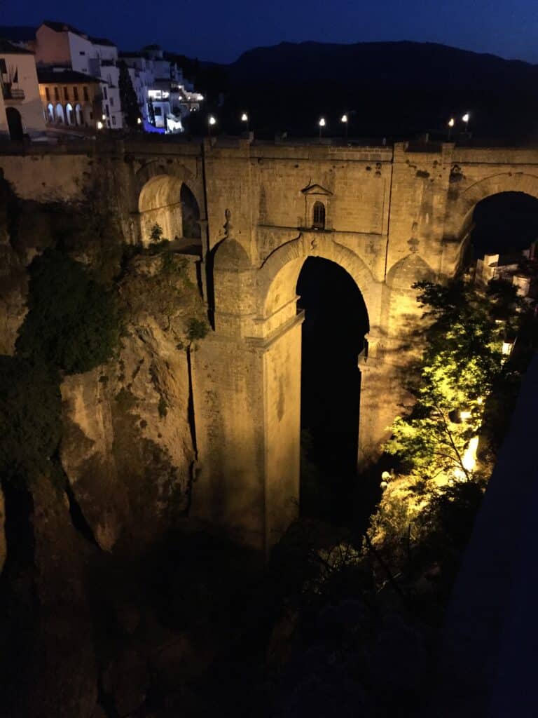 view of puente nuevo at night