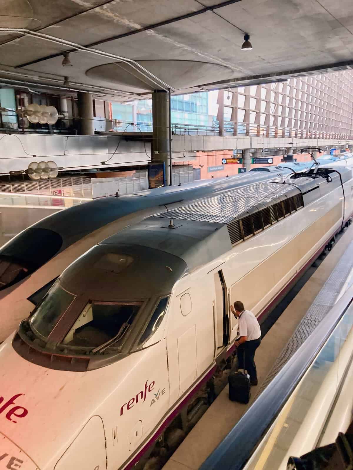 Exterior of Renfe train at Atocha Station in Madrid