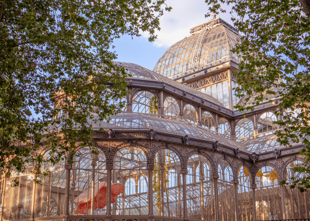 Looking up at Glass Palace in Madrid from the ground