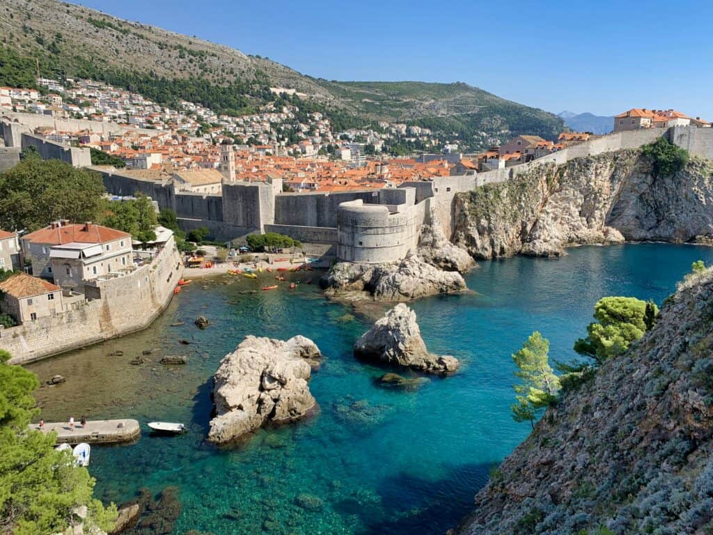 A view of Dubrovnik, Croatia - the city walls and water