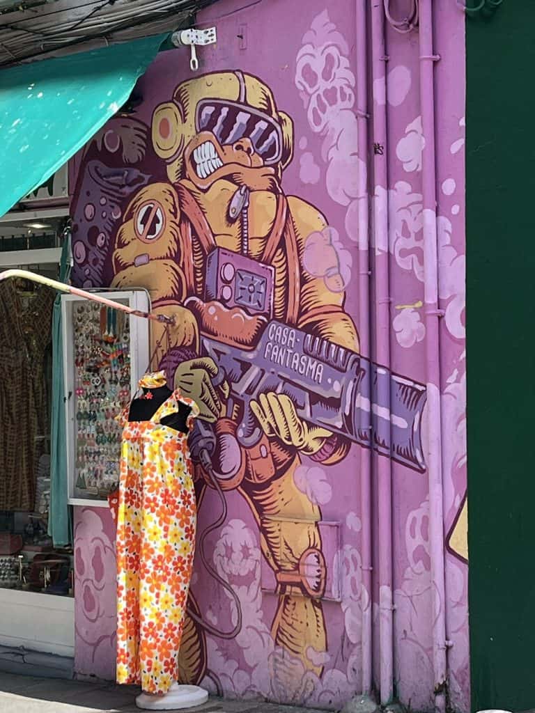 Street art of cartoon soldier with gun